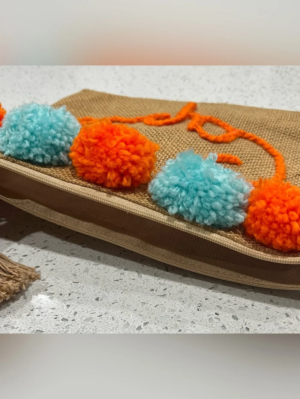 La Bambolina Di Capri Handmade In Italy Jute Clutch Orange & Aqua New